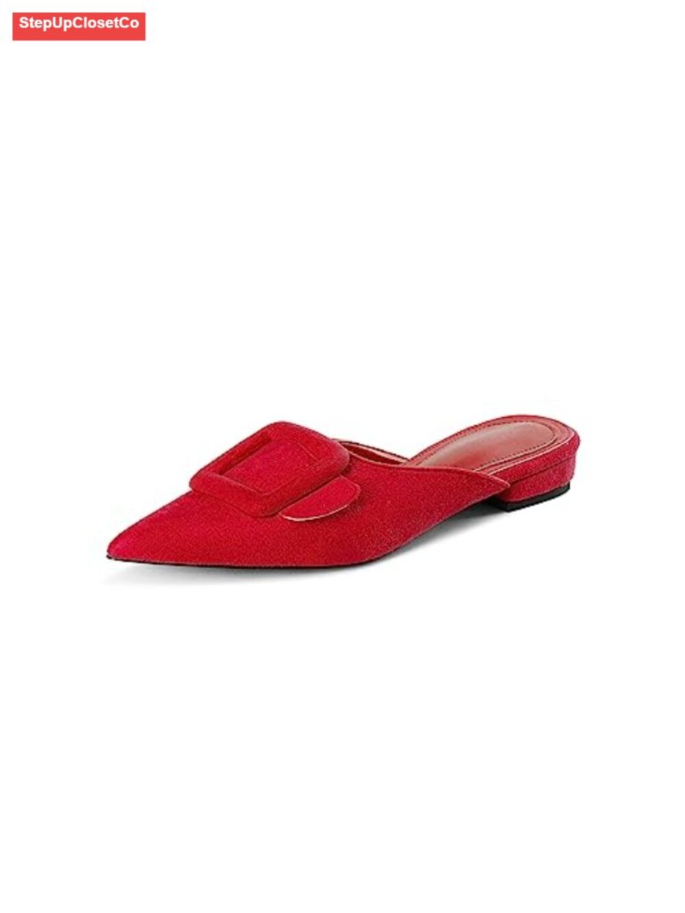 Kitten Heel Mules Pointed Toe Square Buckle Suede Slip On Dress Heels